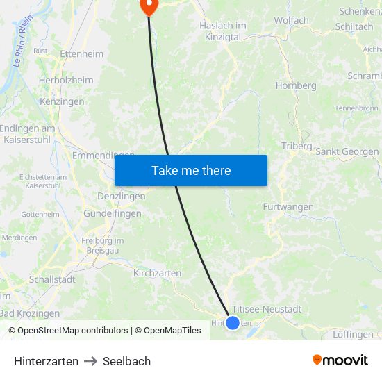 Hinterzarten to Seelbach map