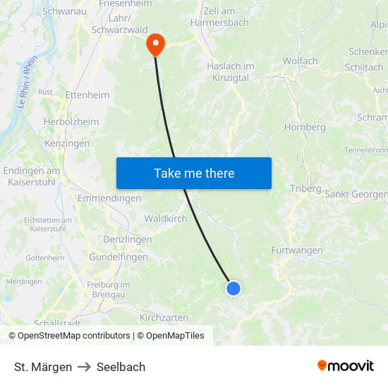 St. Märgen to Seelbach map