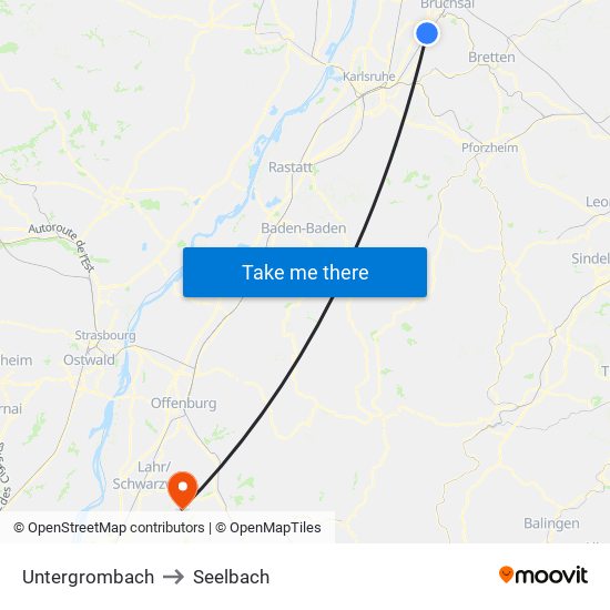 Untergrombach to Seelbach map