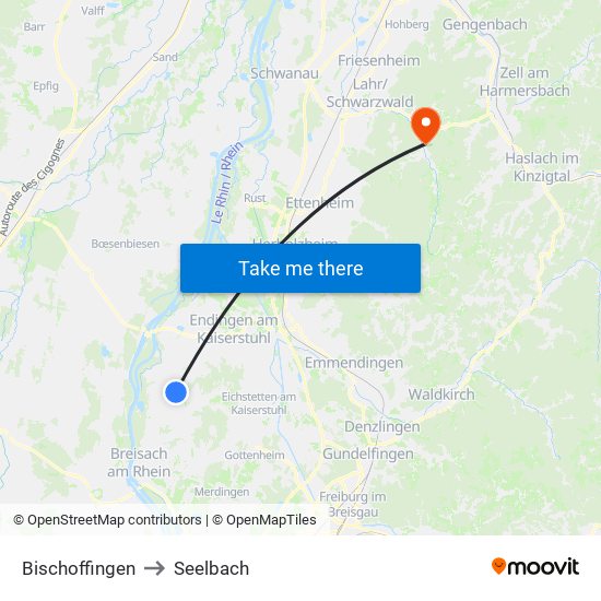 Bischoffingen to Seelbach map