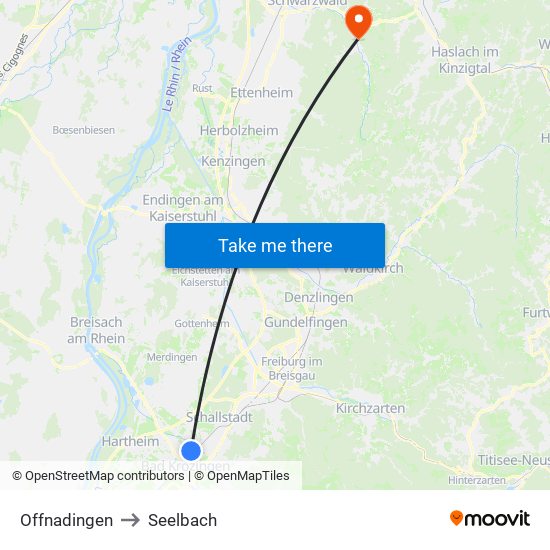 Offnadingen to Seelbach map