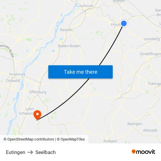 Eutingen to Seelbach map