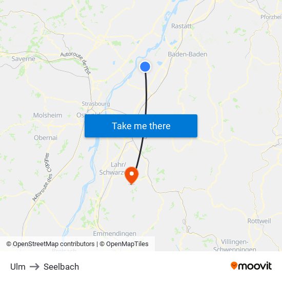 Ulm to Seelbach map