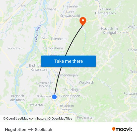 Hugstetten to Seelbach map