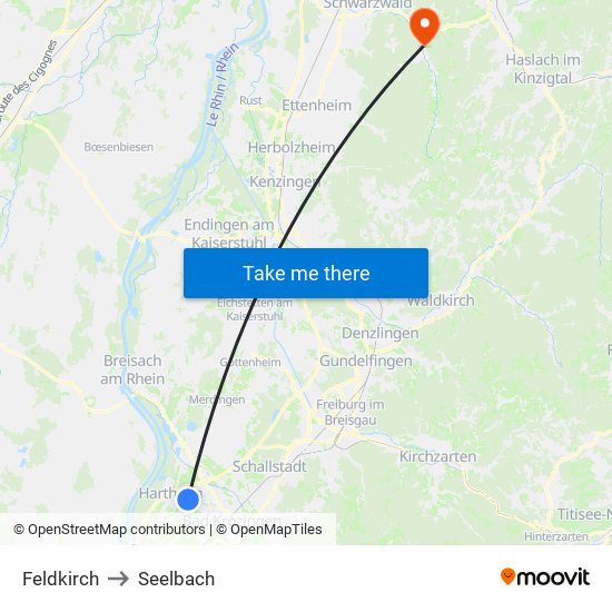 Feldkirch to Seelbach map