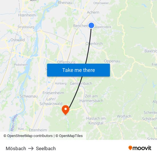 Mösbach to Seelbach map