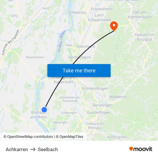 Achkarren to Seelbach map