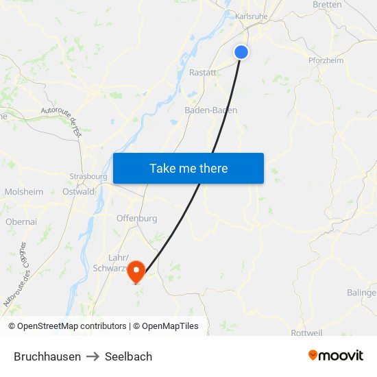 Bruchhausen to Seelbach map