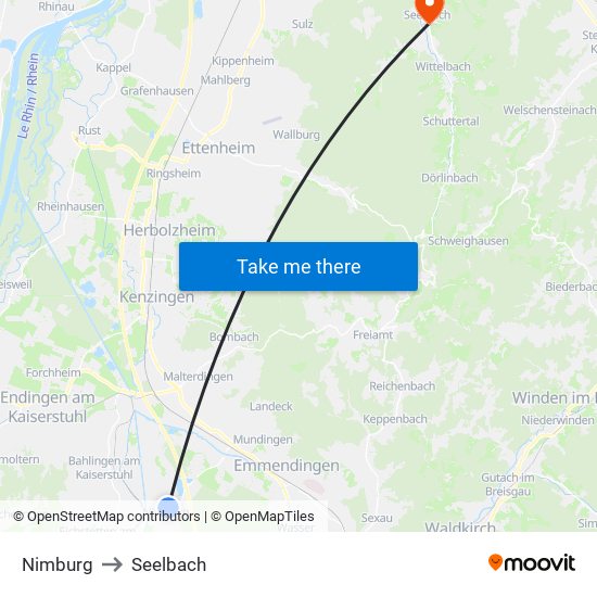 Nimburg to Seelbach map