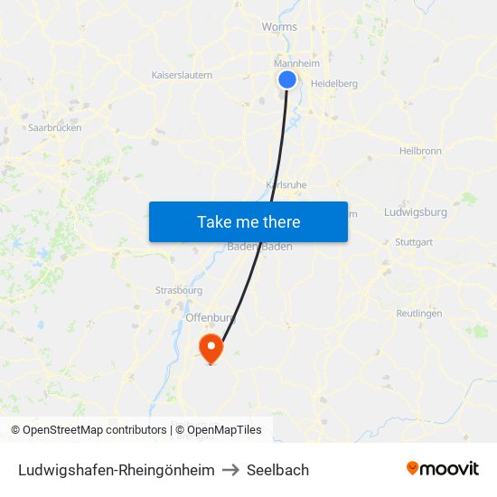 Ludwigshafen-Rheingönheim to Seelbach map