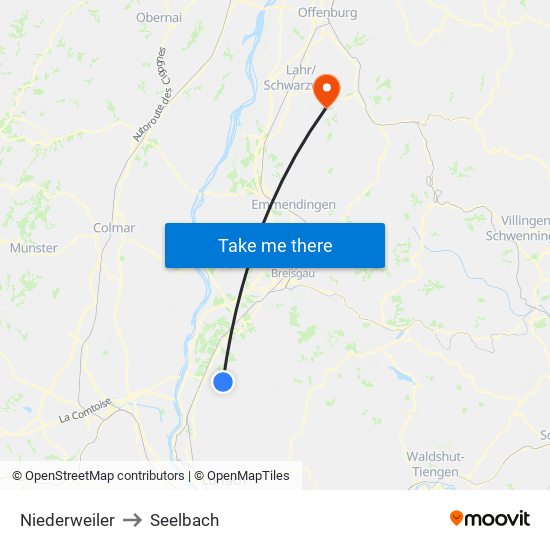 Niederweiler to Seelbach map