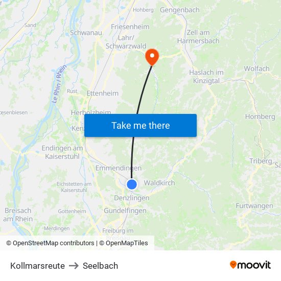 Kollmarsreute to Seelbach map