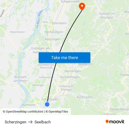 Scherzingen to Seelbach map