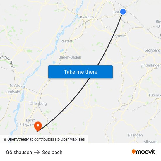 Gölshausen to Seelbach map