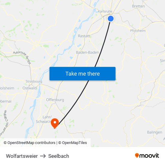 Wolfartsweier to Seelbach map
