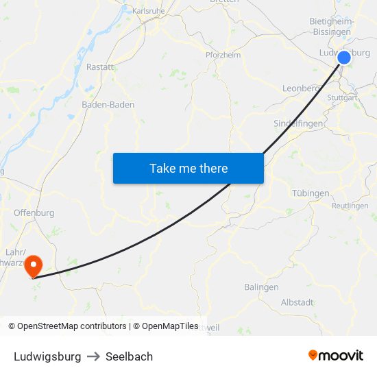 Ludwigsburg to Seelbach map