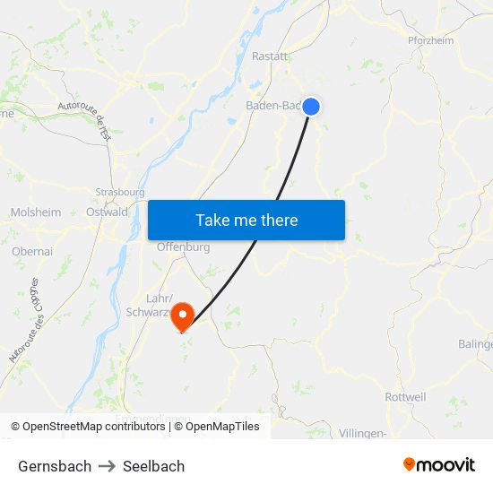 Gernsbach to Seelbach map