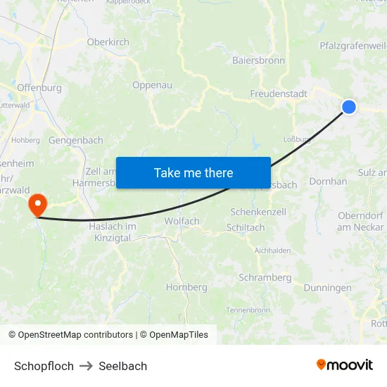Schopfloch to Seelbach map