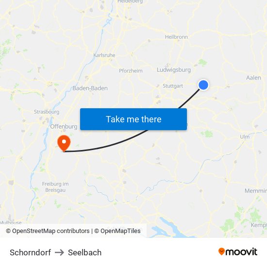 Schorndorf to Seelbach map