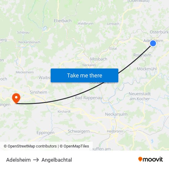Adelsheim to Angelbachtal map