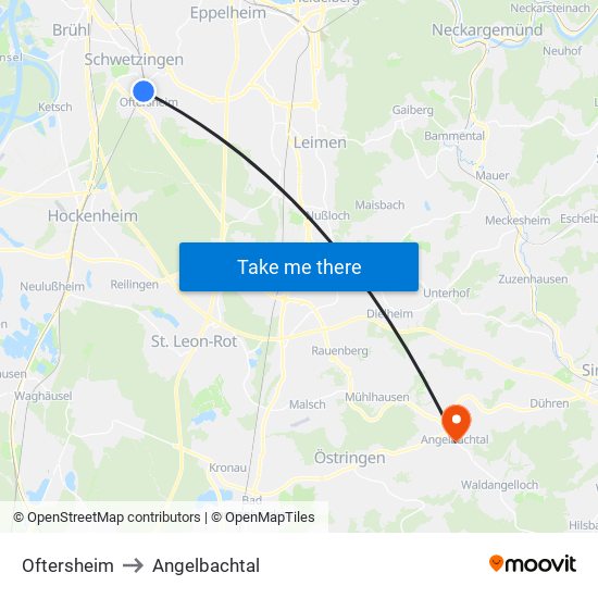 Oftersheim to Angelbachtal map