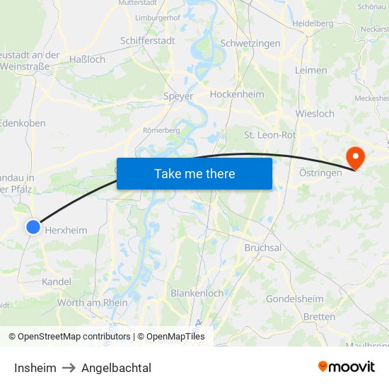 Insheim to Angelbachtal map