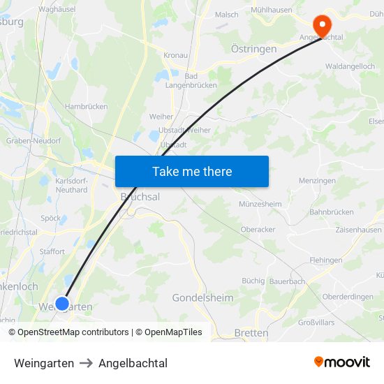 Weingarten to Angelbachtal map