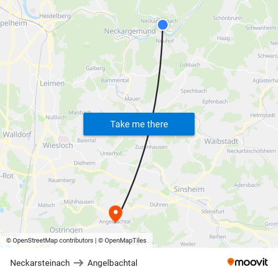 Neckarsteinach to Angelbachtal map
