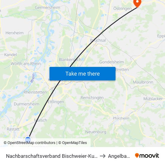 Nachbarschaftsverband Bischweier-Kuppenheim to Angelbachtal map