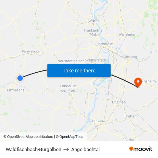 Waldfischbach-Burgalben to Angelbachtal map