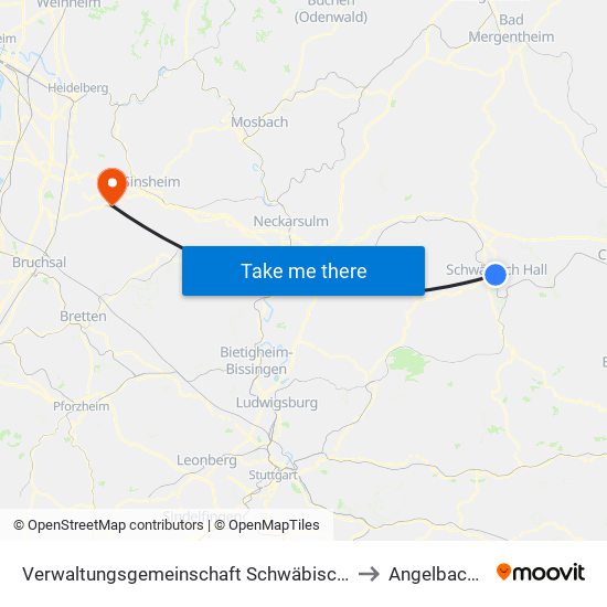 Verwaltungsgemeinschaft Schwäbisch Hall to Angelbachtal map