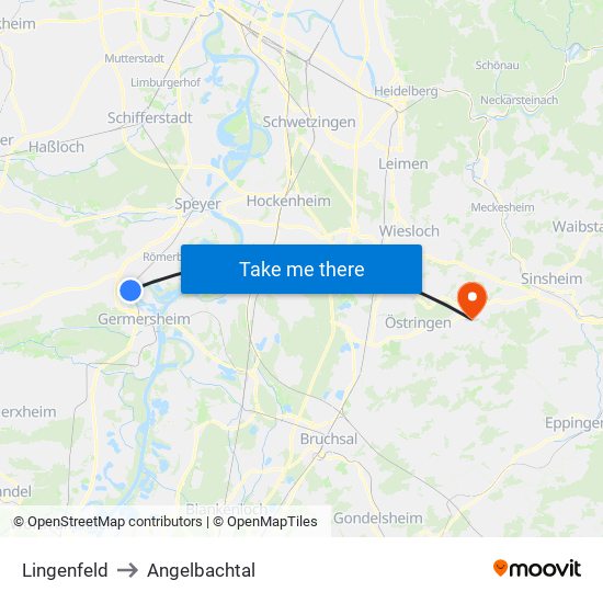 Lingenfeld to Angelbachtal map