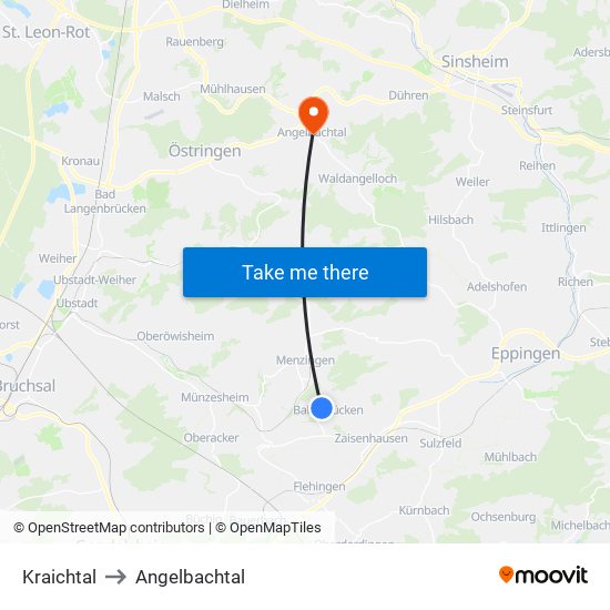 Kraichtal to Angelbachtal map