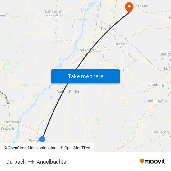 Durbach to Angelbachtal map