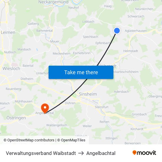 Verwaltungsverband Waibstadt to Angelbachtal map