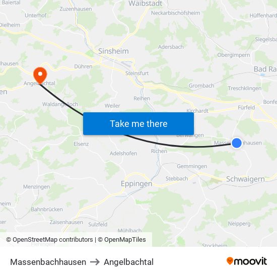 Massenbachhausen to Angelbachtal map