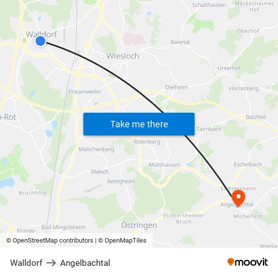 Walldorf to Angelbachtal map