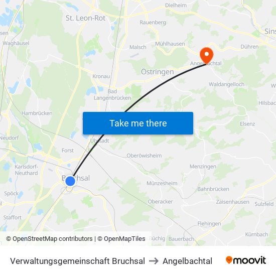 Verwaltungsgemeinschaft Bruchsal to Angelbachtal map