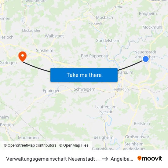 Verwaltungsgemeinschaft Neuenstadt am Kocher to Angelbachtal map