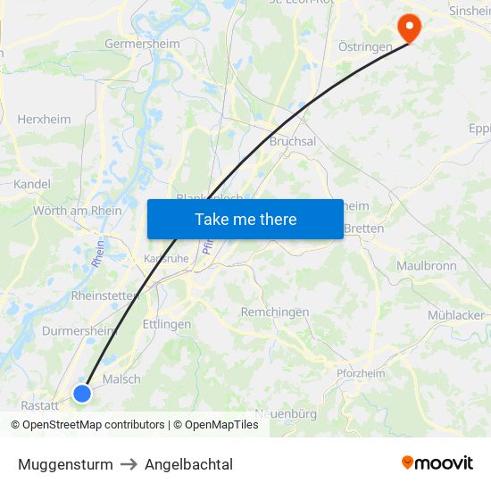 Muggensturm to Angelbachtal map