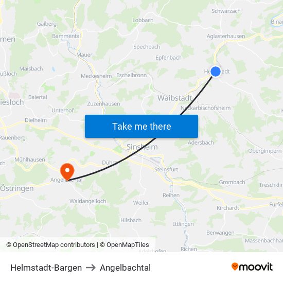 Helmstadt-Bargen to Angelbachtal map