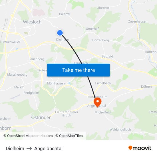 Dielheim to Angelbachtal map