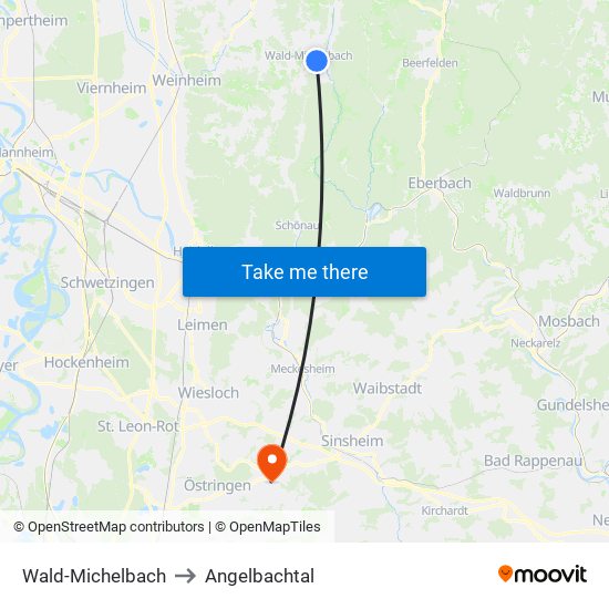 Wald-Michelbach to Angelbachtal map