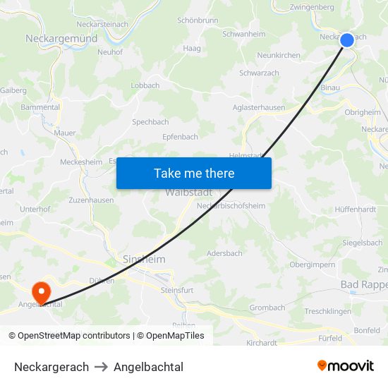 Neckargerach to Angelbachtal map