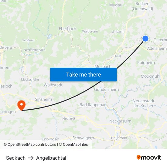 Seckach to Angelbachtal map