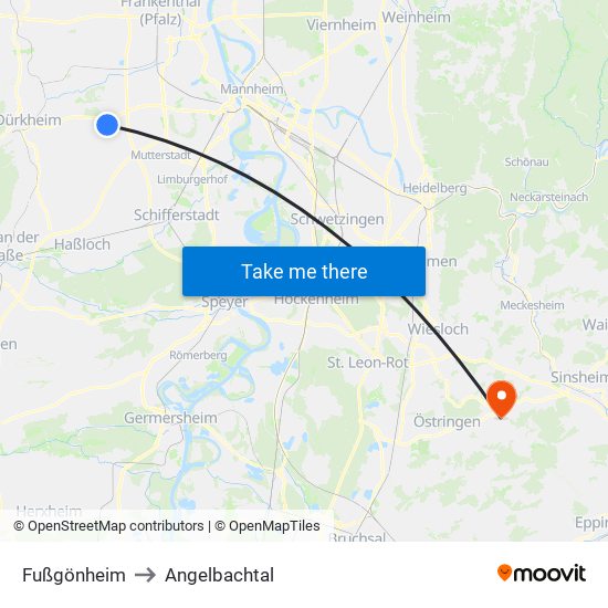 Fußgönheim to Angelbachtal map