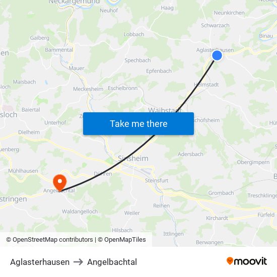 Aglasterhausen to Angelbachtal map
