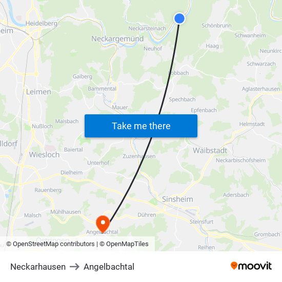 Neckarhausen to Angelbachtal map
