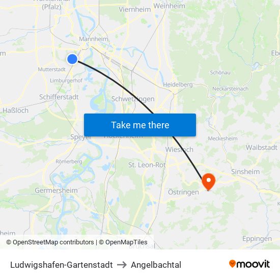 Ludwigshafen-Gartenstadt to Angelbachtal map