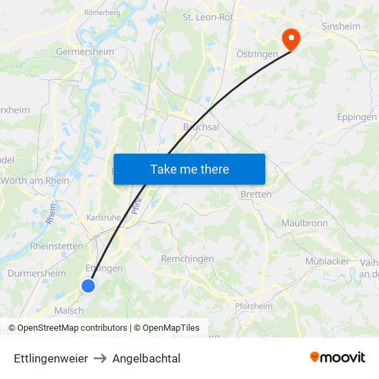 Ettlingenweier to Angelbachtal map